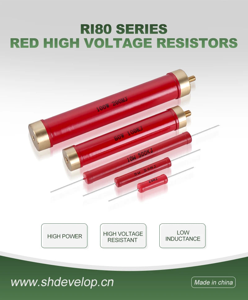 Ri80 Dahongpao Glass Glaze Resistor 2W3W5W10W Electronic Component Ceramic Insulated High-Frequency Non-Inductive High-Voltage Resistor 10K, 50K, 100K, 200K, 1m, 5m Ohm