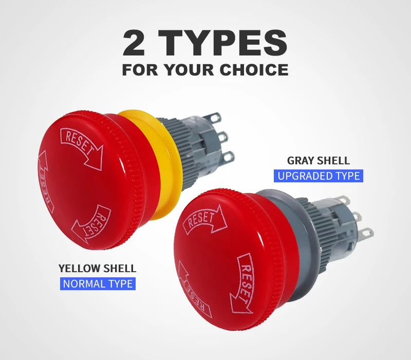 16mm Plastic Emergency Stop Switch Latching Self-locked 1NO1N Red Mushroom Head Electrical Control Push Button Switch VaneAims