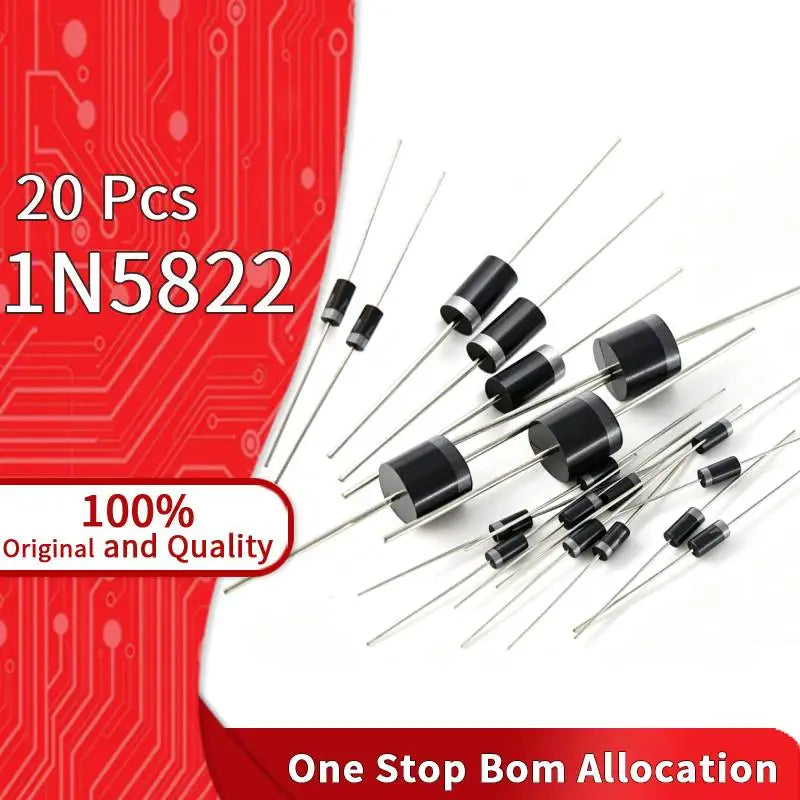 20 Pcs 1N5822 40V 3A DO-201 Schottky Barrier Rectifier Low Forward Voltage Drop For Switching Power Supply Circuit Diodes