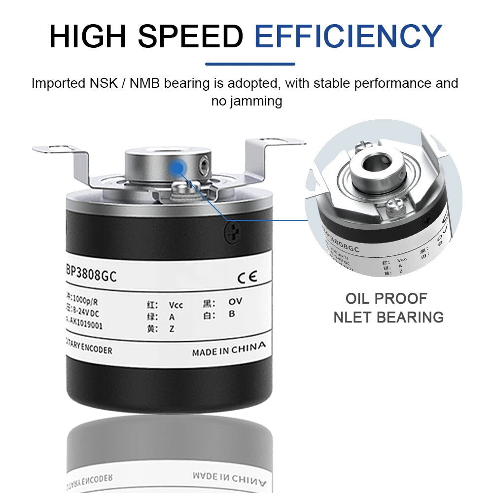 AUCHTEL 38mm Incremental Rotary Encoder 8mm Half Hollow Shaft Photoelectric Optical Switch 10-1024-1800-2500-3600 PPR 5-24VDC