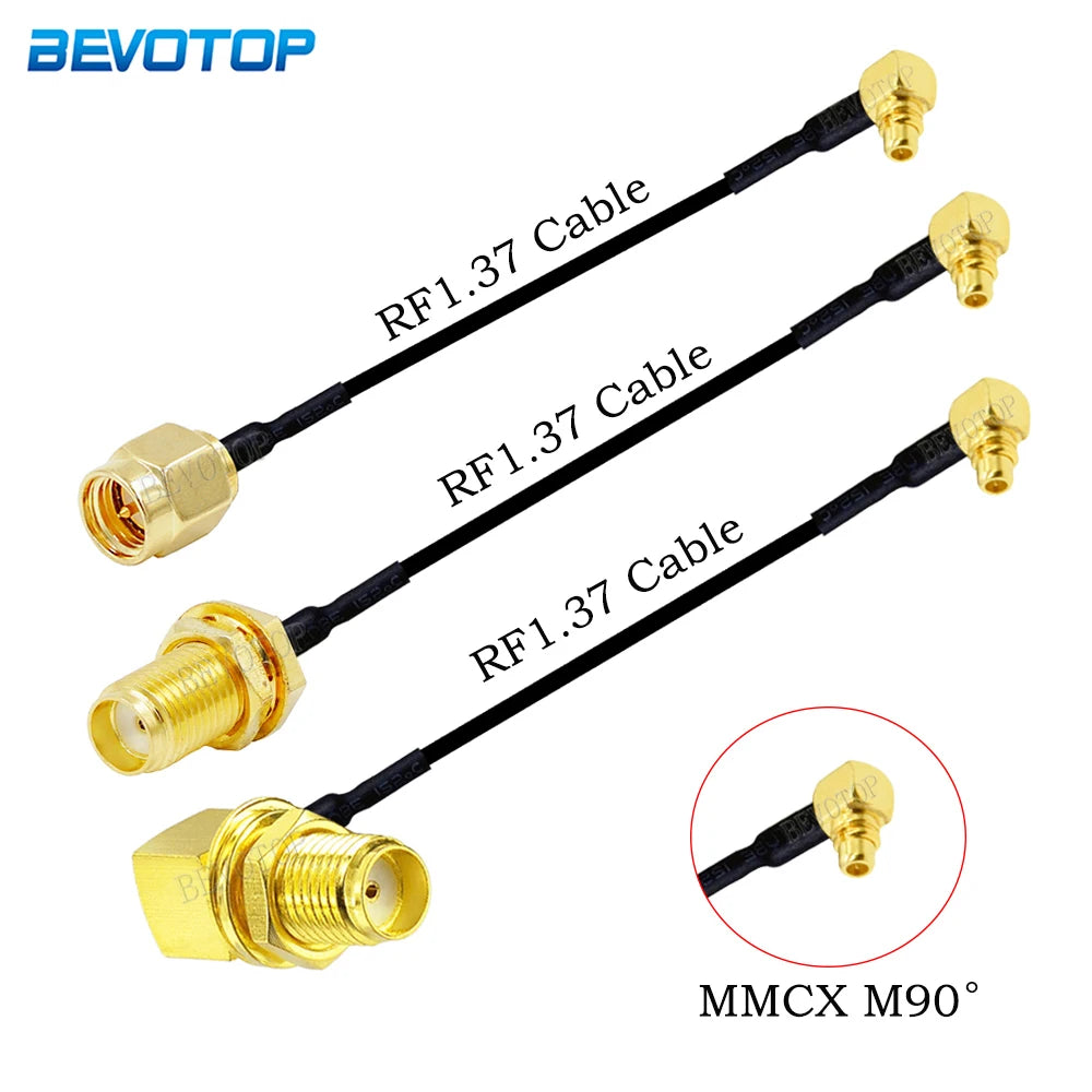 RF1.37 SMA Male Female to MMCX Male 90 Degree FPV Antenna Connector 50 ohm RF Coaxial Extension Jumper OD=1.37 Cable