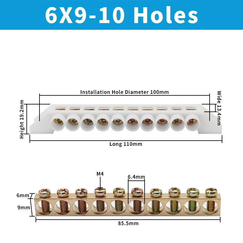 OMCH Terminal Bar 7x10 9x14mm Brass Ground Neutral Block High Conductivity Bridge Connector for Power Distribution Cabinet
