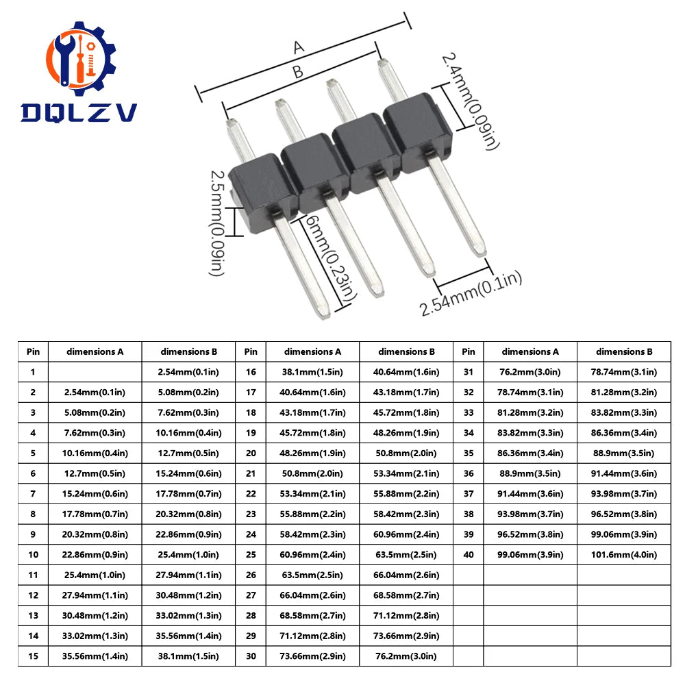 2.54mm Pitch Pin Header Single Row Male Breakaway PCB Board Connector Straight Pin Pinheader Plug 1*2P~40Pin