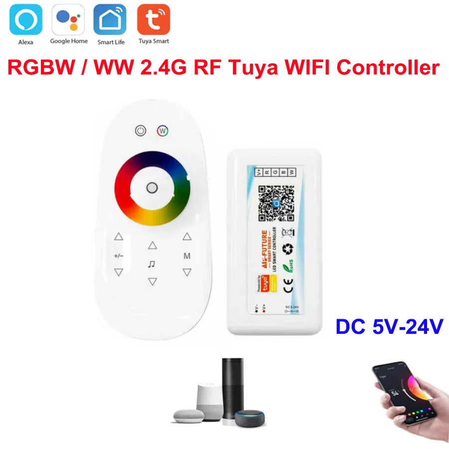 DC5-24V Tuya Wifi Wireless LED Controller Support iOs Android APP Alexa Google Voice Control for DIM CCT RGB RGBW RGBCCT Strip