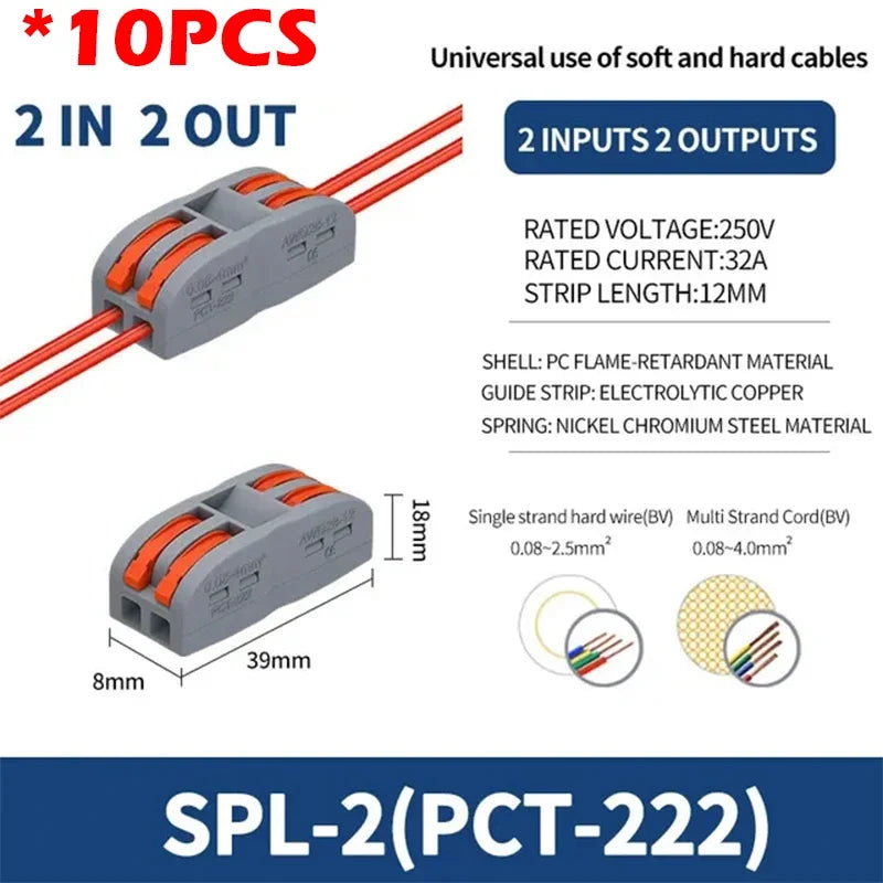 10pcs Compact 1/2/3/4/5 in Multiple Out Wire Connector - Speedy Splicing, 0.08-4.0mm  for Home Wiring Conductor Terminal