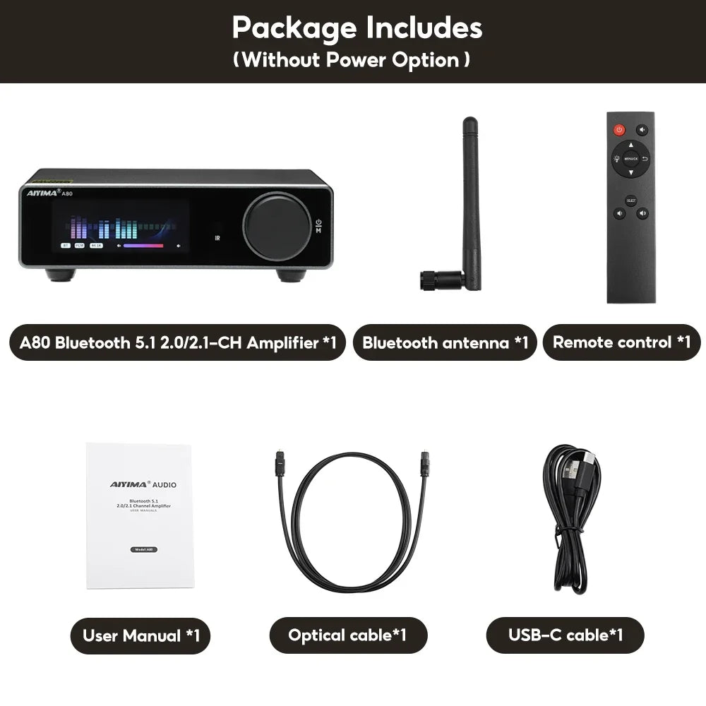 AIYIMA Upgraded A80 Power Amplifier TPA3255 DAC Bluetooth PFFB Stereo 300Wx2 Class D Digital Amp RCA TRS OPT COA USB Input