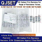 100pcs 3W Carbon Film Resistors 5% Tolerance Oxide Film Resistors 3W 1 47 100 220 470 Ohms 1K 4.7K 10K 47K 100k 200k 470k 1M Ohm
