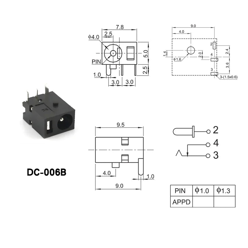 DC002/004/DC005/015 Power Socket 3.5x1.3mm 5.5x2.1mm 5.5x2.5mm DC Power Socket USB Three-Leg Direct Plug Socket Female Connector