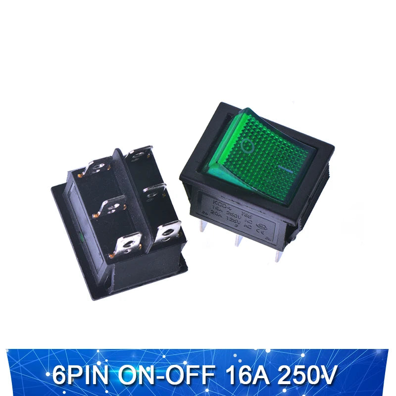 KCD4 Rocker switch ship type switch rocker power button 4/6PIN red light green light 31x25mm16A/30A 250v ON-OFF/ON-OFF-ON