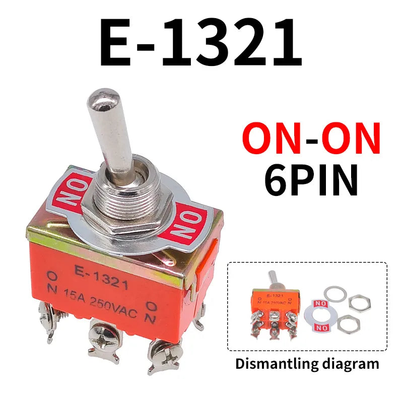 Toggle Switch SPST DPDT 250V 15A 2 3 Position Latching ON-OFF ON-ON ON-OFF-ON E-1322 1021 1122 1121 1221 1321 Cap Waterproof