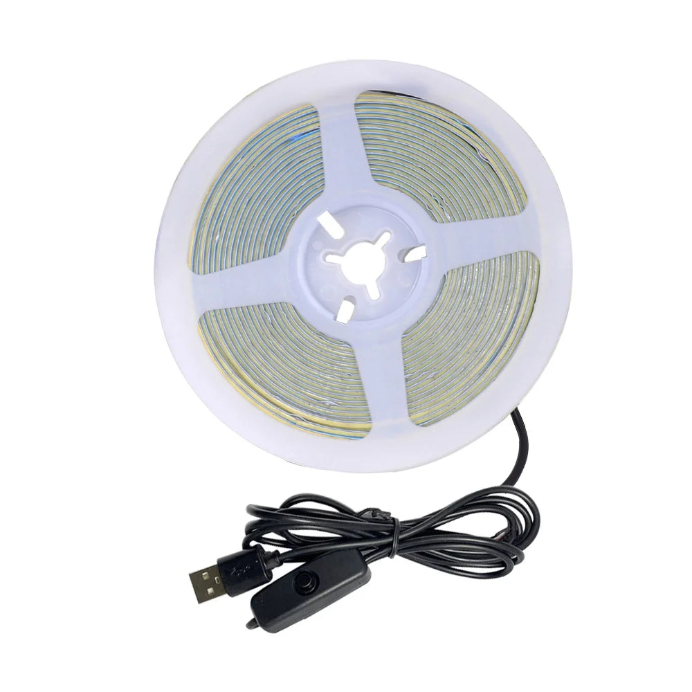 5V USB 3mm PCB COB LED Strip Light with Switch Dimmer Remote Control 320 LEDs High Density Linear Lighting Flexible Tape Lamp