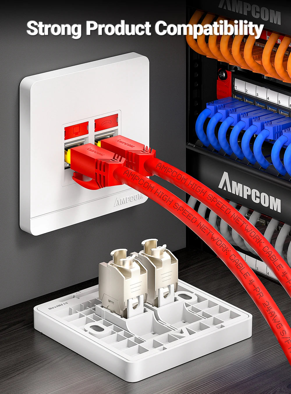 AMPCOM Pro Cat7/6A/6 Shielded Keystone Jack, Zinc Alloy Toolless RJ45 Connector with 50u Gold Plated Pins for High-Speed Network