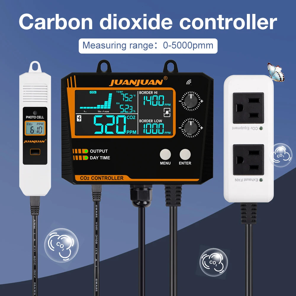 Automatic CO2 Concentration Control 0-5000ppm Carbon Dioxide Controller NDIR Sensor CO2 Detector for Greenhouse