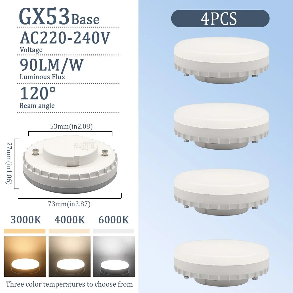 1-10pcs Hight Lumen GX53 LED Bulb 5W-15W 220V Disc Frosted Puck Warm Light 3000K,Reflector, 60W Equivalent,  Retrofit The GX53