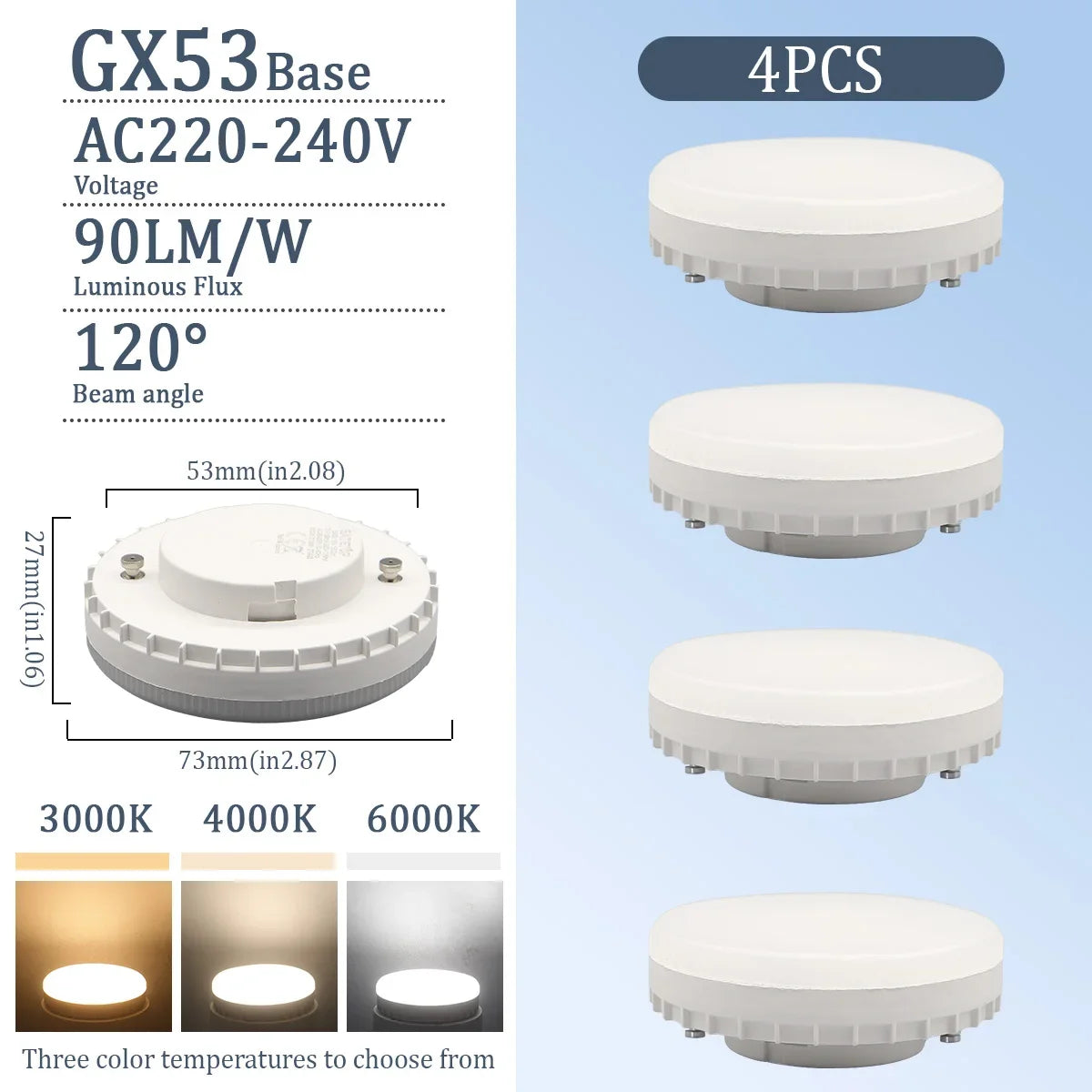 1-10pcs Hight Lumen GX53 LED Bulb 5W-15W 220V Disc Frosted Puck Warm Light 3000K,Reflector, 60W Equivalent,  Retrofit The GX53