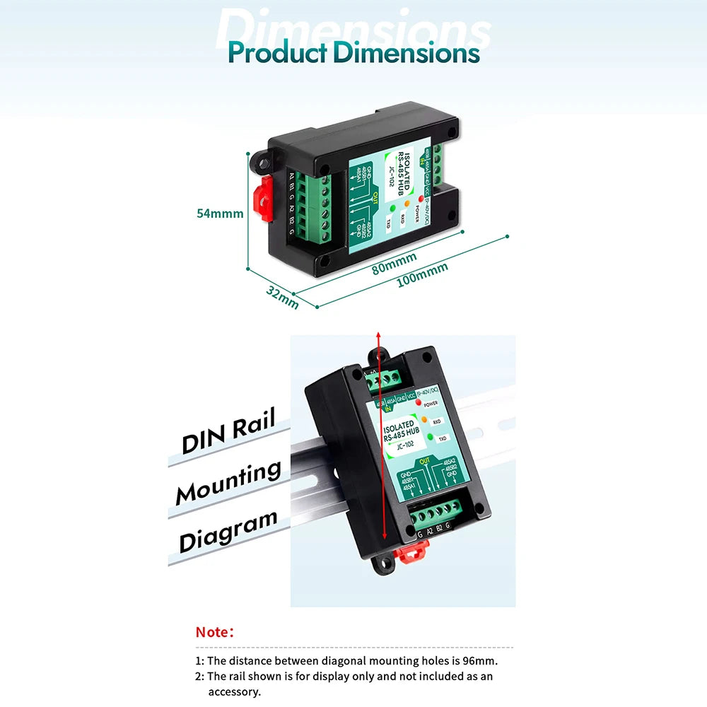 DC 9-40V RS485 2-Way Opto-Isolated Repeater Industrial-Grade 485 Hub 2-Port Anti-Interference Surge-Protected Signal Amplifier