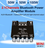 MT21 2.1 Channel Bluetooth 5.0 Audio Amplifier Board 100W Subwoofer 50W*2 L/R Stereo Amp Module Bass Treble Control AUX Input DC12-24V for Home Speaker DIY