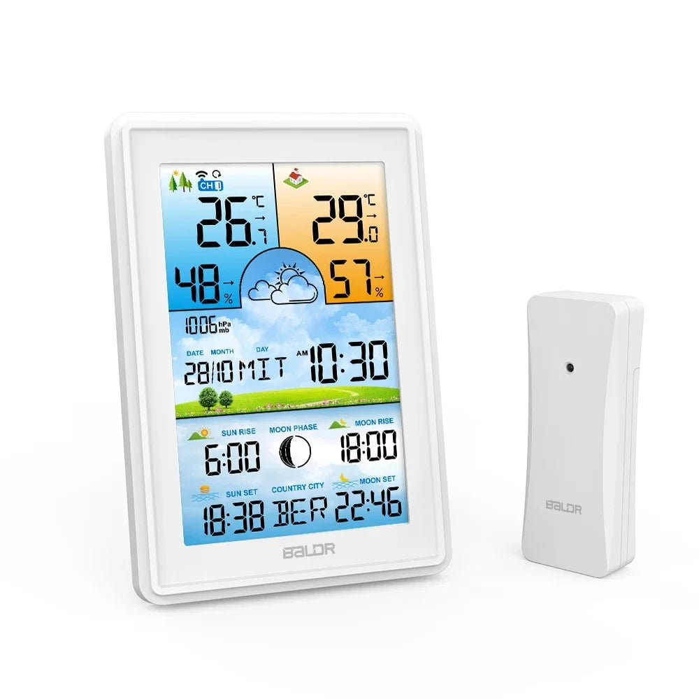 Baldr Wireless Digital Color Display Weather Station Clock Barometer Thermometer Hygrometer Trend Forecast Outdoor Sensor
