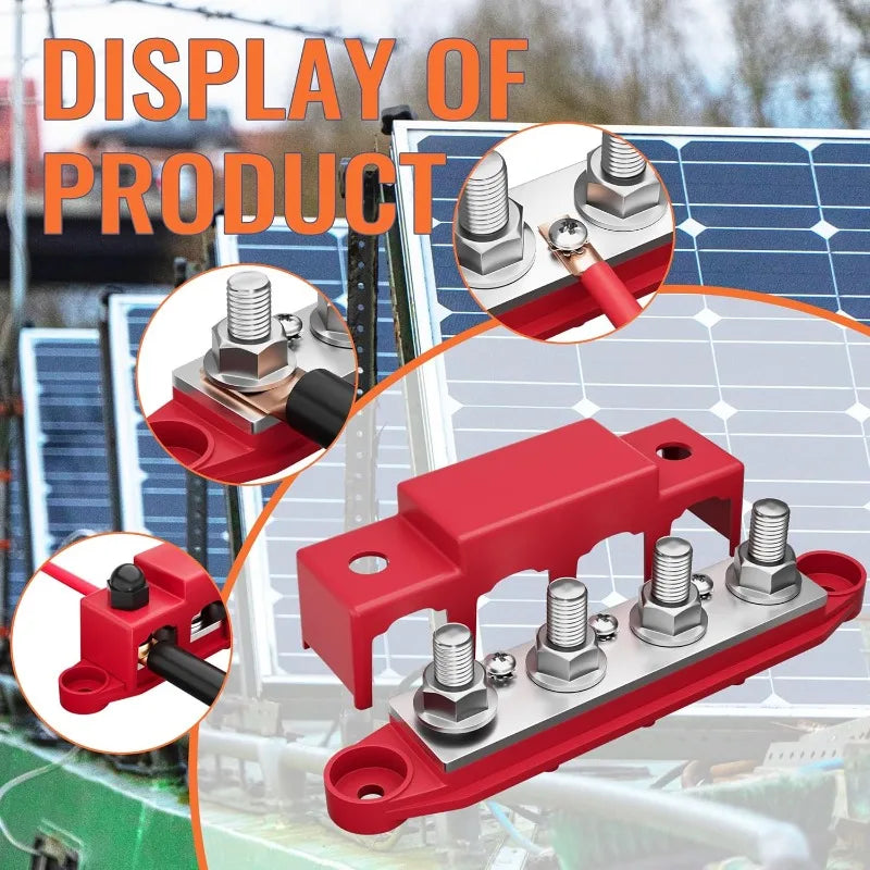 New Power Distribution Block Bus Bar with Studs Marine Terminal Block for Automotive Car Boat Solar Wiring - Negative&Positive