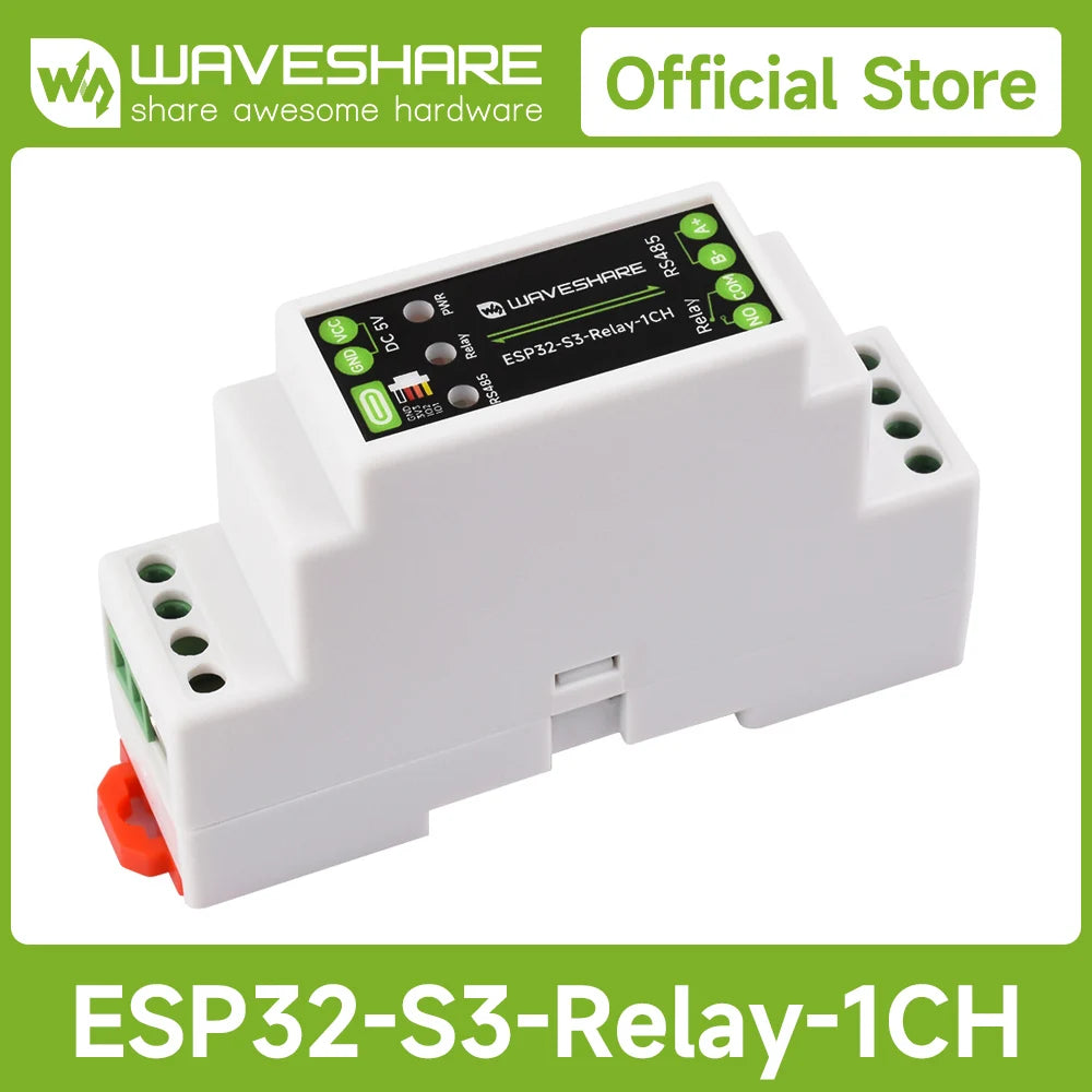 Waveshare Industrial 1-Channel ESP32-S3 WiFi Relay Module, Supports WiFi / Bluetooth / RS485 Control, With Multiple Isolation