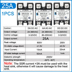 LCTC 1PCS SSR Solid State Relay DC To AC to DC 10A 25A 40A 50A 60A 80A 100A Zero-crossing Relay 3-32VDC