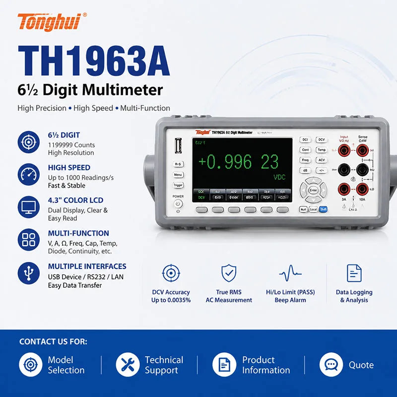 Tonghui TH1963A TH1953 6½ Digit Benchtop Multimeter, High Precision 1199999 Counts, True RMS USB RS232