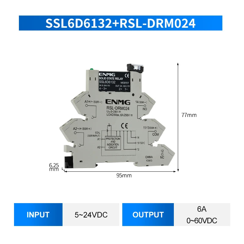ENMG 1Pcs Slim Relay Modules DIN-Rail SSR Solid State Relay Integrated PCB 6A 2A DC Control DC AC 5V 12V 24V 220V Mount Power 41