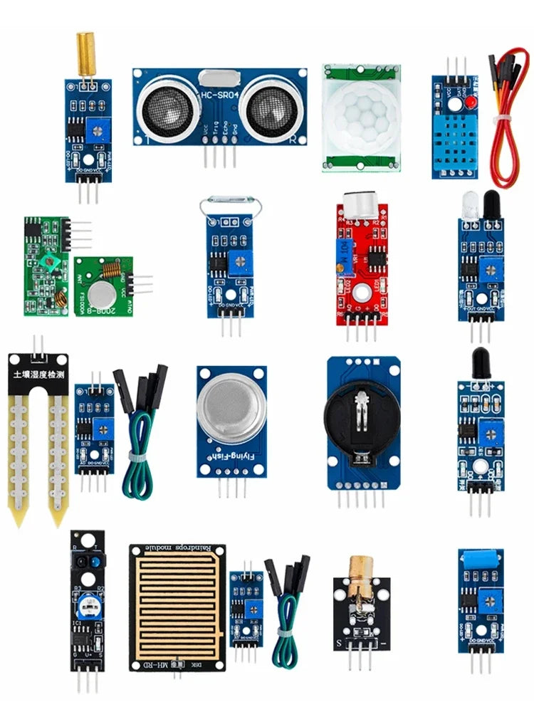 16 in 1 Sensor Module Kit HC-SR04 DHT11 DS3231 KY-008 Sound Rain Soil Detection Sensor for Arduino Raspberry Pi 2 3