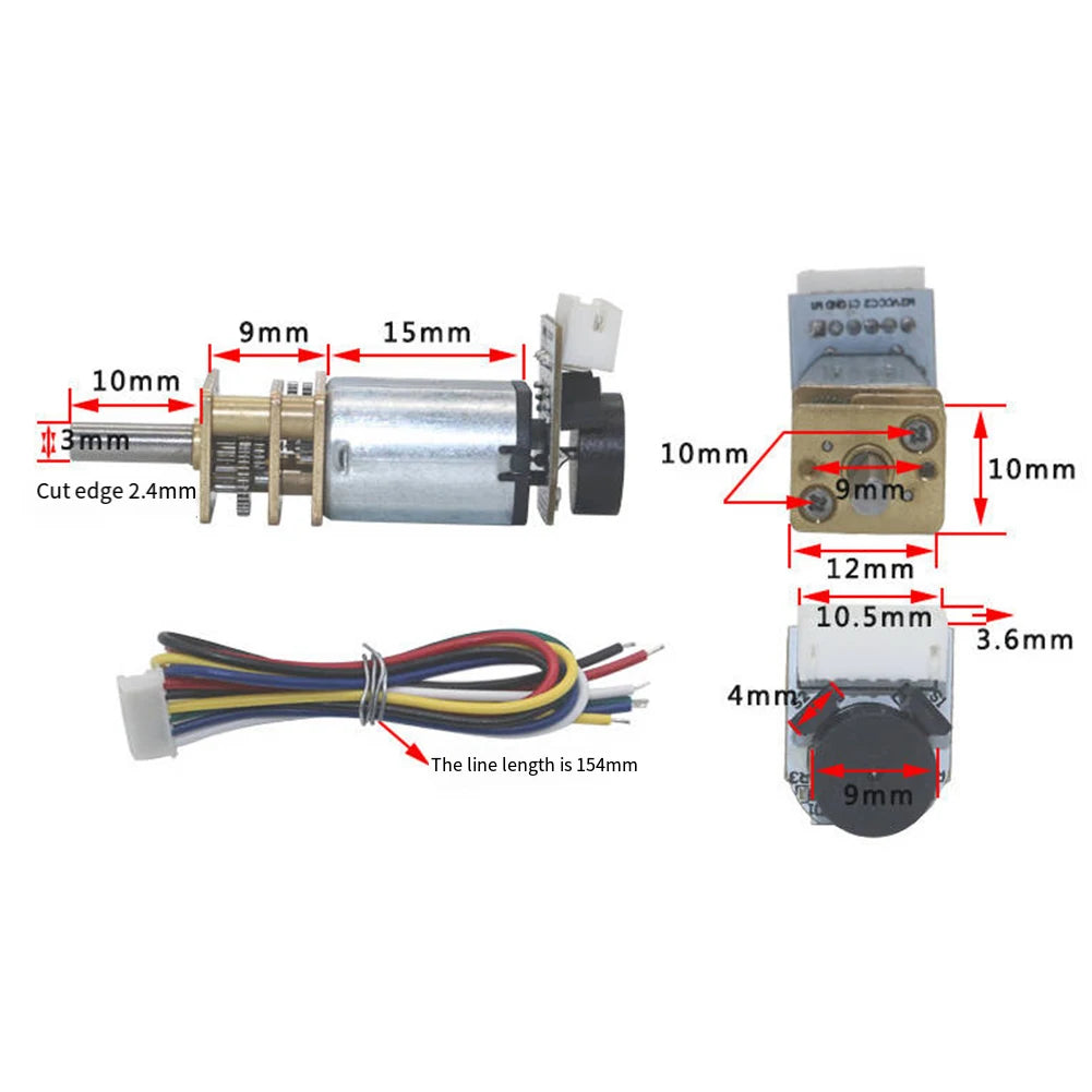 For GA12 For N20 Encoder DC 6V Metal Gear DC Motor Gearwheel High Torque 150RPM 300RPM 500RPM 750RPM 1500RPM 3000RPM Hall Sensor