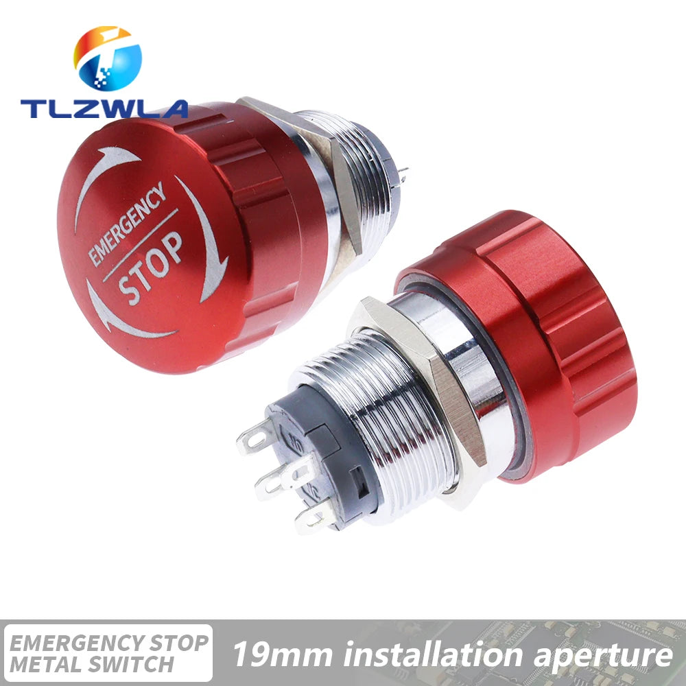 16/19/22mm Metal Emergency Stop Button Switch Stainless Steel Anti-slip Waterproof Mushroom Head Rotation Reset PTEN ﻿