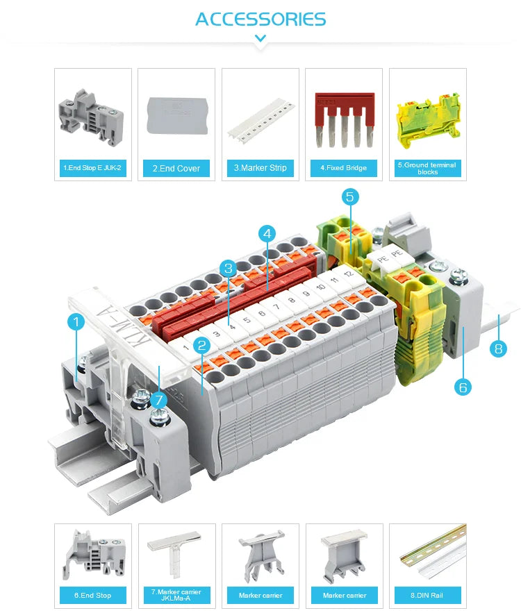 PT2.5-PE Push-in Ground Feed Through Protective Earth 2.5 Wire Electrical Connector Din Rail Terminal Block PT 2.5-PE