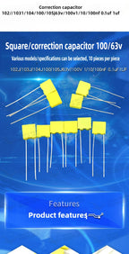 10PCS 100V Correction Capacitor Polypropylene Safety Plastic Film 100V 1nF ~ 470nF 100nf 220nf 10nf 47nf 22nf 1nf 0.47uf 0.1uf