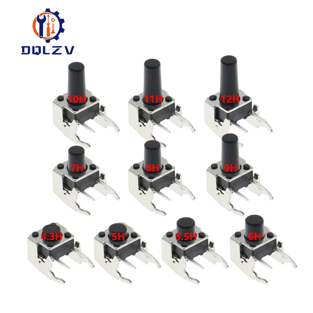 Momentary Tactile Tact Push Button Switch Right Angle Horizontal holder With Stent 6*6*4.3/5/6/7/8/9/10/11/12/mm 6x6