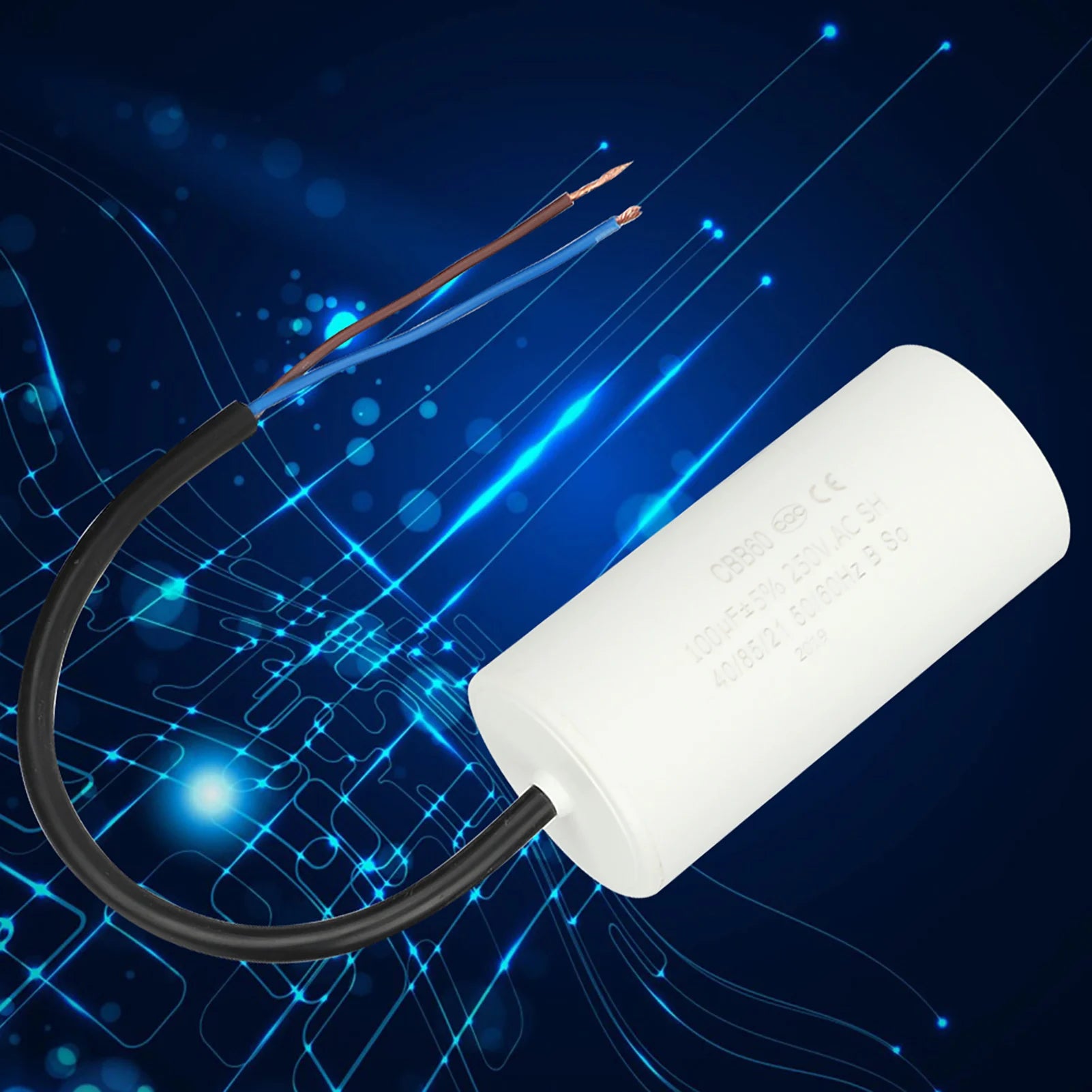 CBB60 Capacitor CBB60 Run Capacitor with Wire  250V AC 100uF 50/60Hz for Motor Air Compressor Run Capacitor Motor Capacitor
