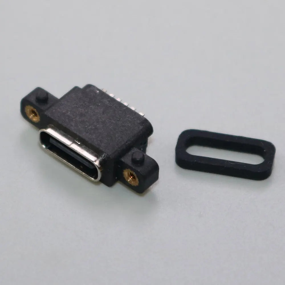 USB 3.1 Connector Type C 6Pin 6 Welding Wire Female Waterproof Female Socket With Screw Hole Rubber Ring Fast Charging Port