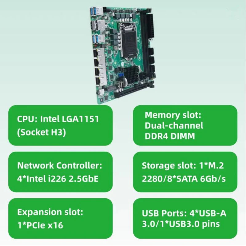 8-Bay C246 ITX NAS Motherboard 4x 2.5G LAN 2*M.2 NVME 8*SATA3.0 2*DDR4 PCIE 16X LGA1151 8th/9th Core Xeon Industrial Mainboard