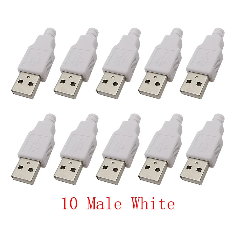 10Pcs USB 2.0 Type A Male Plug/Female Socket 4 Pin Soldering Connector USB Port Charging Data Cable Repair DIY Assembly Adapter