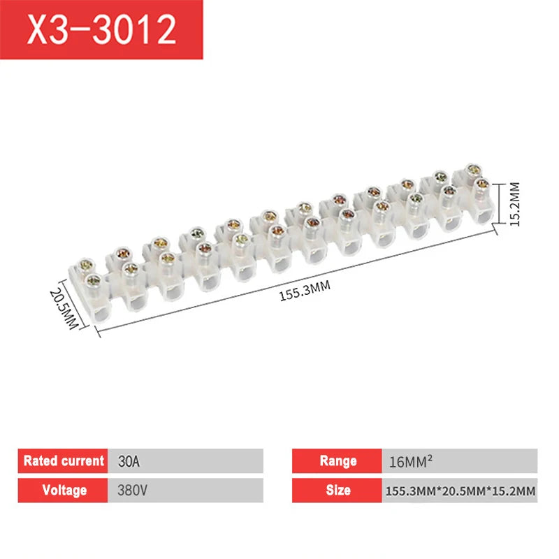 12 Position Terminal Connector Nylon Plastic Electric Terminal Block Dual Connector Strips 5/10/20/30A Electric Barrier Strip