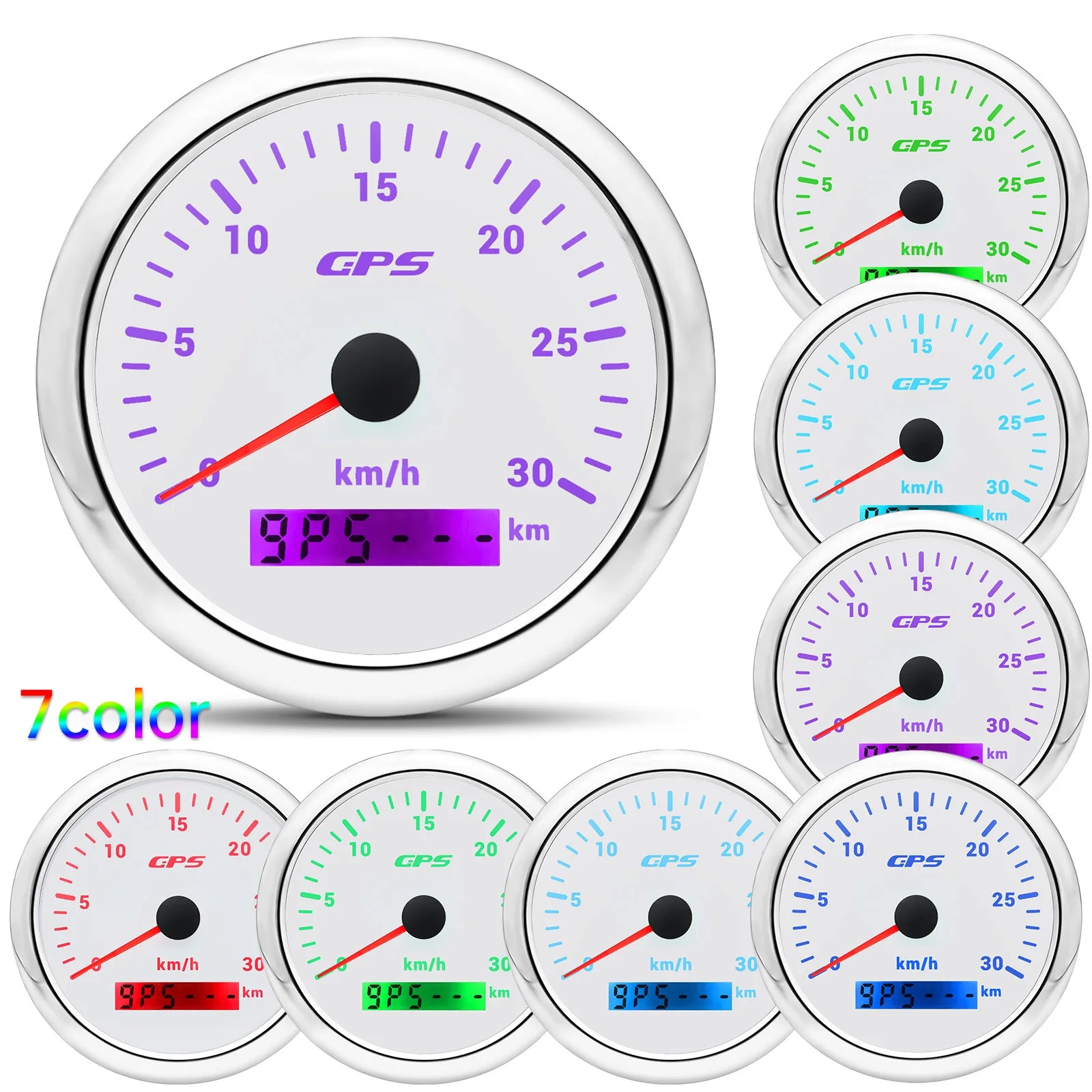 60/120/200KMH 85MM GPS Speedometer Gauge 7 Color Light with GPS Antenna Waterproof Motorcycle Boat Car Truck Speed Gauge Meter