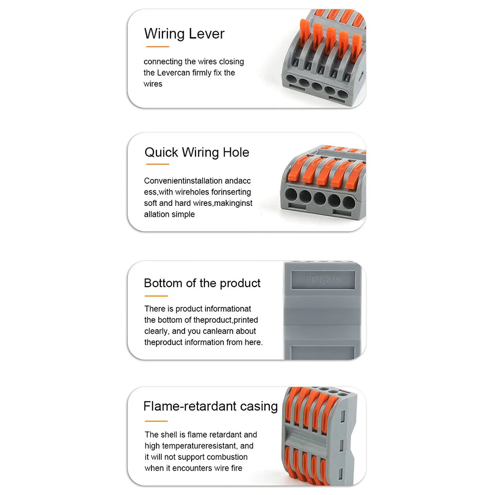 5PCS Quick Wire Cable Connectors Compact Push-in Conductor Terminal Block 2/3/4/5 Pin Electrical Wiring Connection With Lever