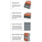 5PCS Quick Wire Cable Connectors Compact Push-in Conductor Terminal Block 2/3/4/5 Pin Electrical Wiring Connection With Lever