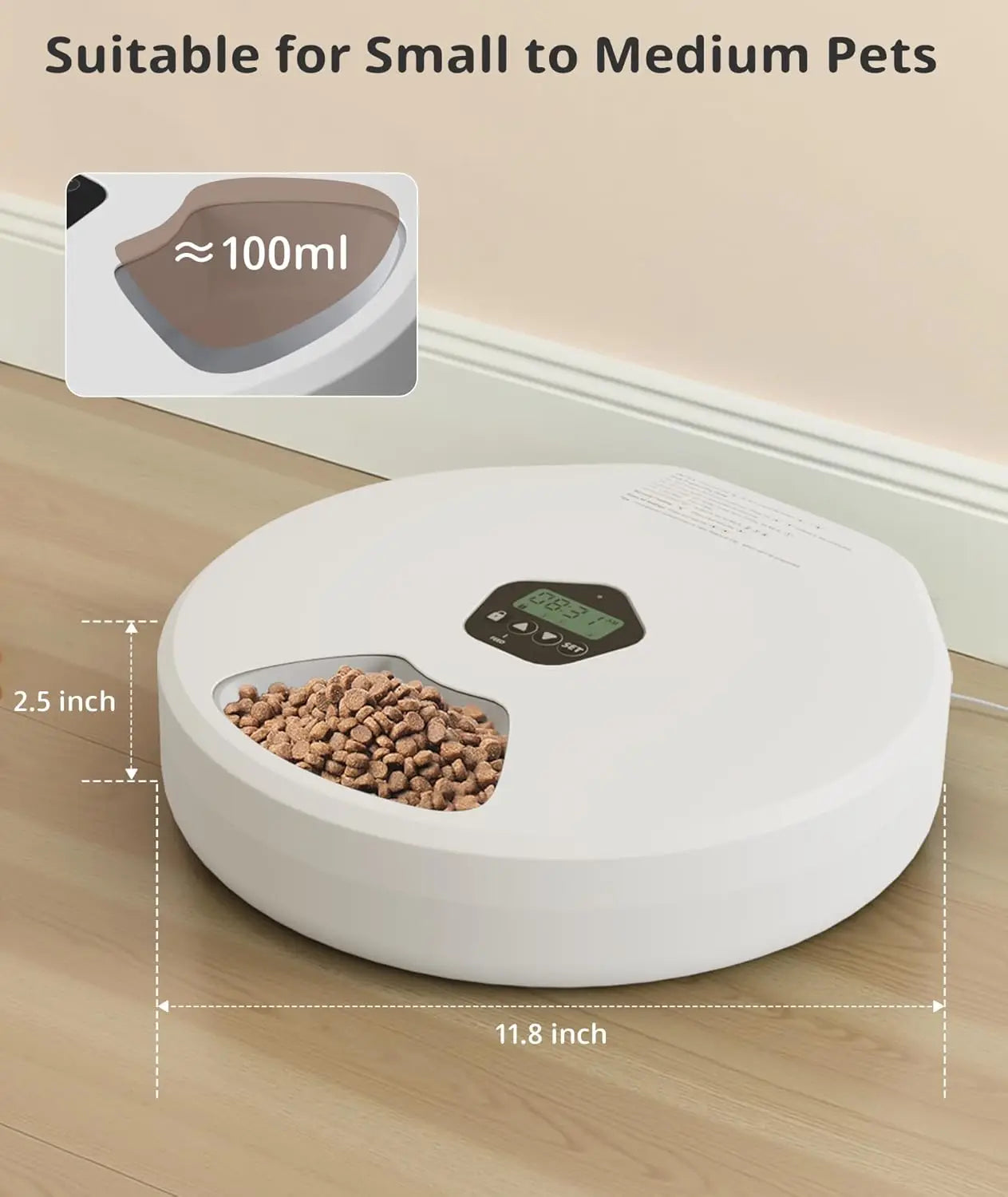 Automatic Cat Feeder 5 Meals Programmable Timer Rechargeable with 2 Ice Packs for Kitten Small Dog Pet Food Dispenser