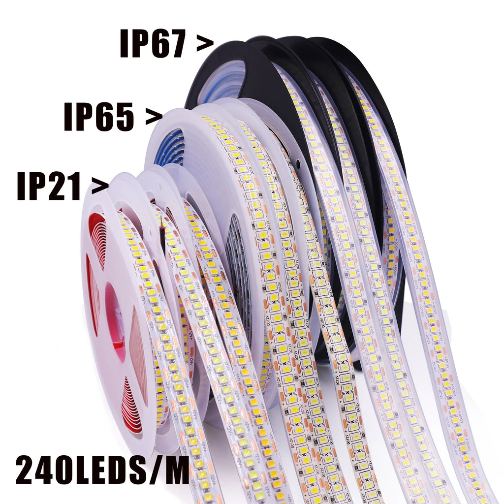 DC 12V 24V SMD 2835 240Leds/M LED Strip Waterproof IP65 IP21 Warm/Natural White Home Decor Flexible Ribbon Tape Light