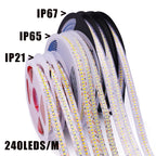 DC 12V 24V SMD 2835 240Leds/M LED Strip Waterproof IP65 IP21 Warm/Natural White Home Decor Flexible Ribbon Tape Light