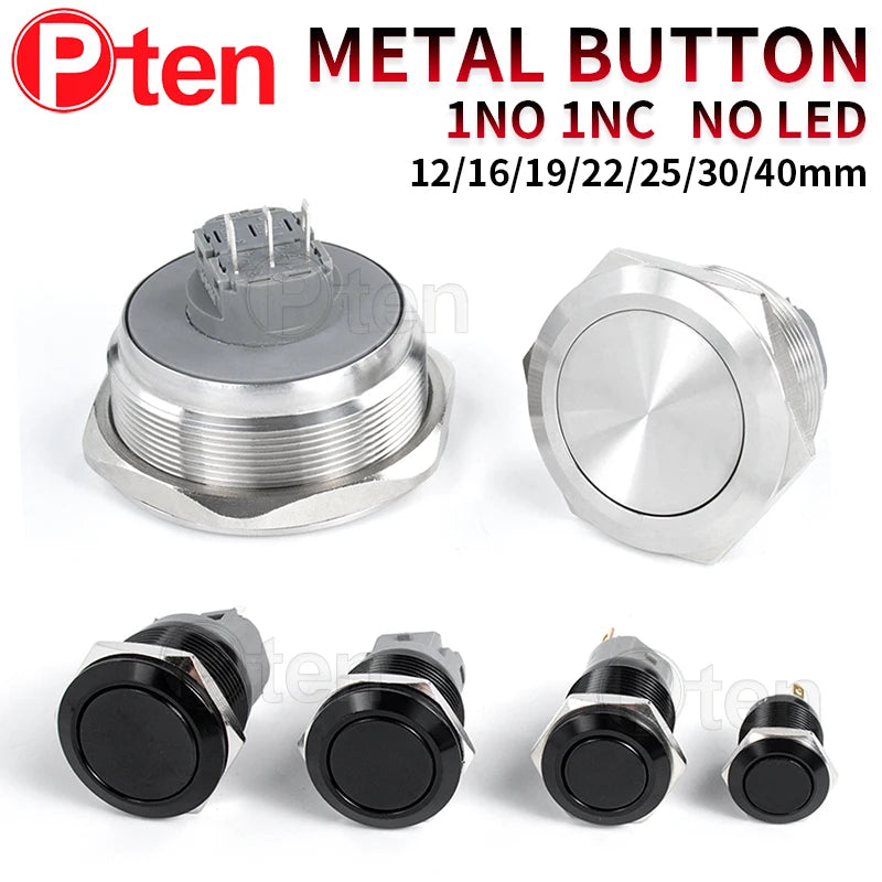 12/16/19/22/25/30/40mm Waterproof Metal Push Button Switch NO LED Light Momentary Latching Car Engine Power Switch  1NO1NC