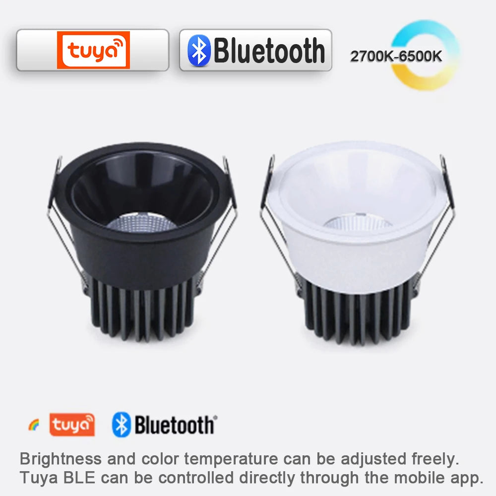Recessed COB Spotlights 3CCT TUYA Bluetooth/Zigbee Matter Dimmable LED Downlight 110/220V Dimmable Ceiling Lamp Bedroom Kitchen