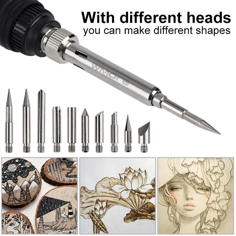 JCD 80W Engraving Pen Electric Soldering Iron Wood Burning Kit Flipping Word Embossing Pyrography Tool Craft 28PC TIP Set 908S