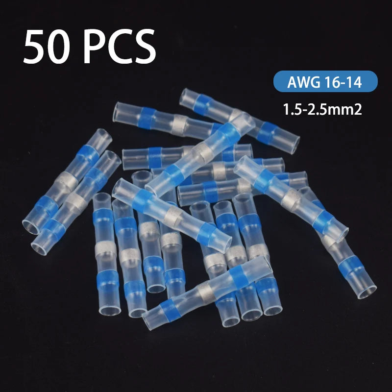 50/100/200Pcs Waterproof Solder Seal Heat Connector Shrink Butt Connectors Lug Terminals Electrical Wire Car Insulated Terminal