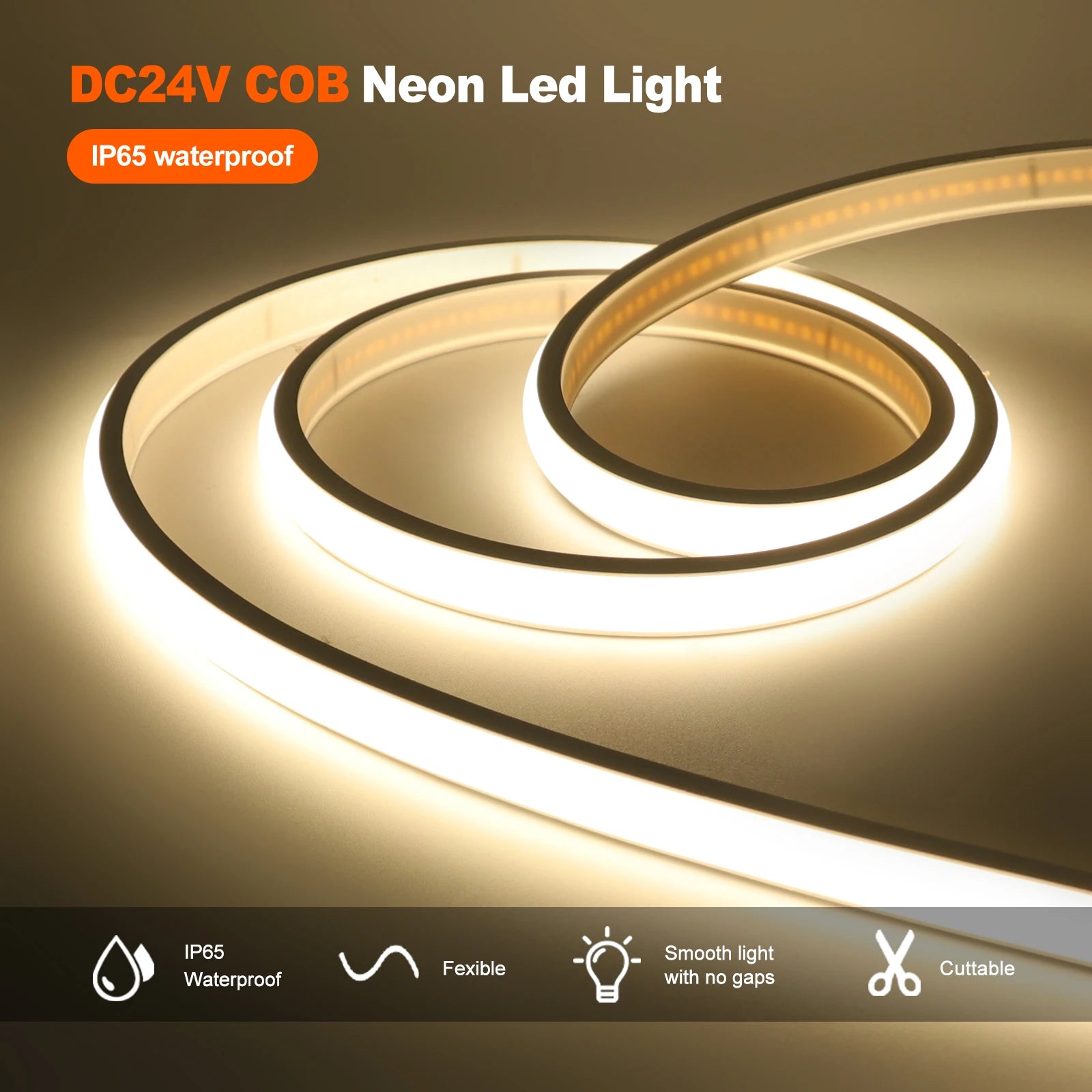 12V 24V 320Leds/M COB Neon Strip Waterproof 3000K 4000K 6000K Home Decor High Brighter Flexible Ribbon Rope LED Light 0.5M-20M