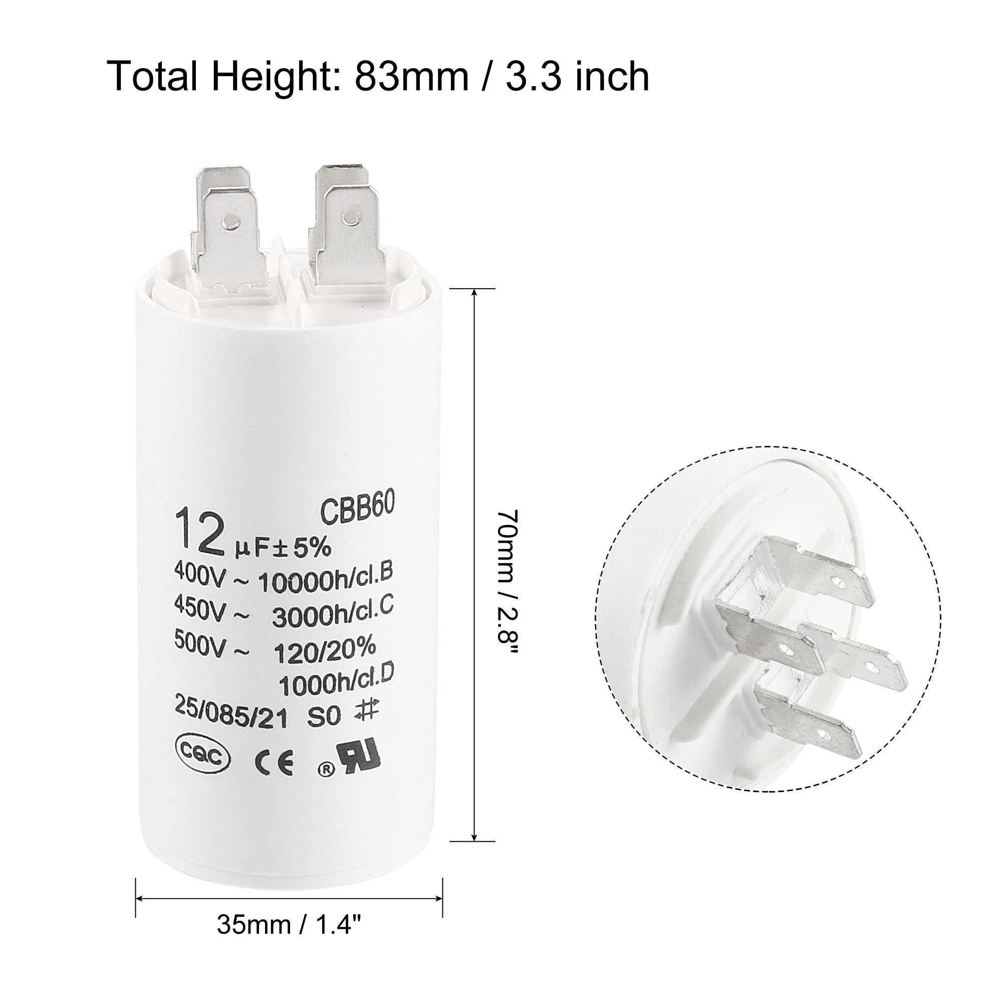 1Pcs CBB60 Run Capacitor 8uF-80uF 450V AC Double Insert 50/60Hz Cylinder White for Air Compressor Water Pump Motor